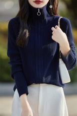 翻领双拉链100%纯羊毛开衫女坑条长袖针织毛衣宽松羊绒衫外搭上衣，女装羊毛衫，片语羊绒