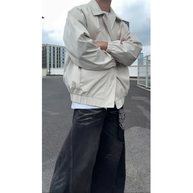 美式撞色罗纹翻领夹克cleanfit哈灵顿设计潮牌外套504-W624-特P60,男装夹克,星座504