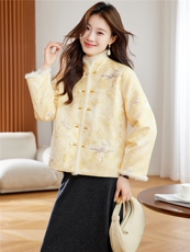 在仓~2025年冬季水貂毛刺绣夹棉盘扣新中式时尚潮流单排扣棉服，女装棉衣/棉服，新依时派