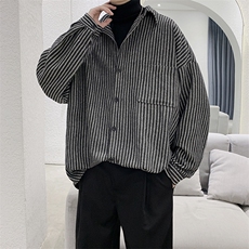 港风复古格子衬衫加厚男士慵懒宽松百搭毛呢衬衣外套，男装衬衫，电商B413-1