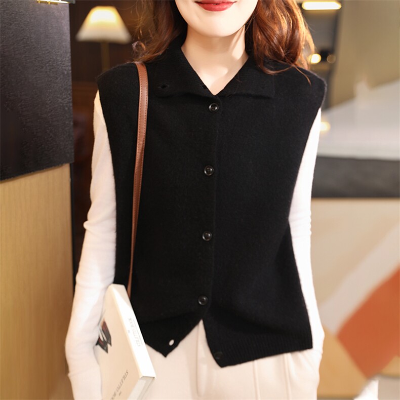 2024秋季新款翻领纯色单排扣马甲休闲百搭，女装马甲，美雪羊绒