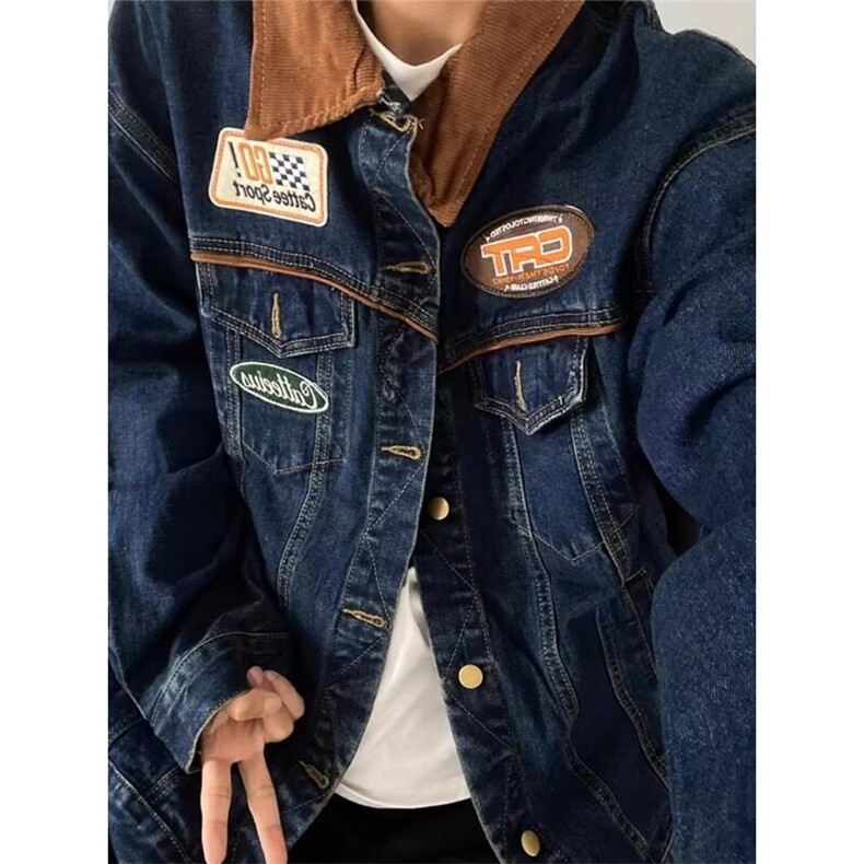 美式复古翻领机车牛仔外套潮牌水洗vintage工装夹克JK631特P76,男装工装外套,星座908-1