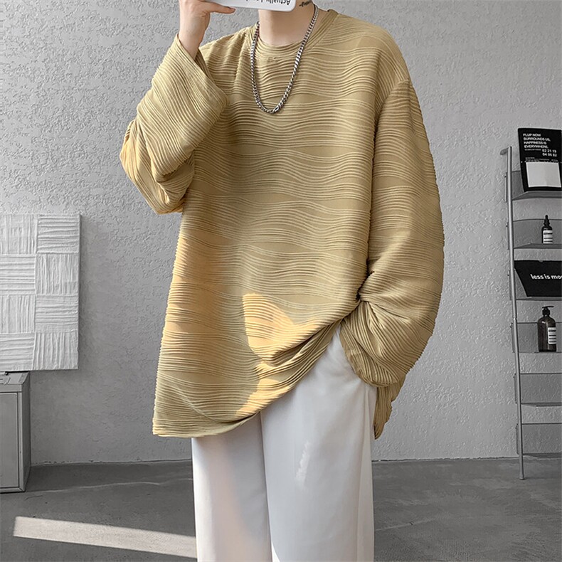 8XL-M肌理感长袖T恤男宽松重磅上衣痞帅高级感内搭打底衫P45控68,男装T恤,电商D206-1