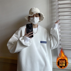 潮牌复古大码卫衣男秋加绒加厚圆领宽松上衣服JK22303Jp55控68图片