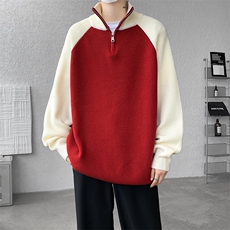 8XL-M半拉链立领毛衣外套男针织衫慵懒拼接插肩袖线衣MY19001P78，男装针织衫/毛衣，电商B312