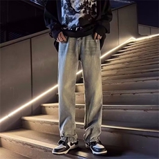 美式高街牛仔裤男韩版潮流拉链开衩个性2023夏季ins长裤RK676-P45，男装牛仔裤，星座412-3