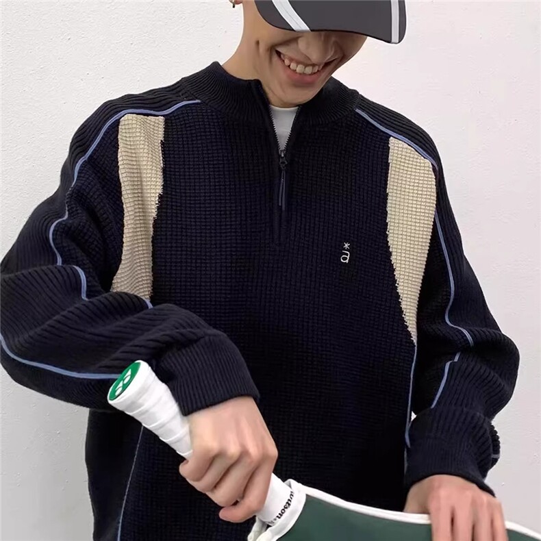 1506-1/MM2781/P69冬季半拉链拼接撞色毛衣男女同款复古潮流保暖,男装针织衫/毛衣,星座1506-1