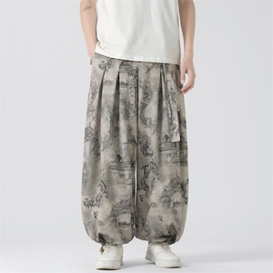 K8509 P55 无影墙 冰丝数码印花夏季新中式风宽松阔腿哈伦裤图片