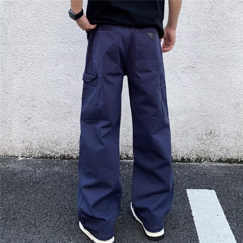 美式复古多口袋工装牛仔裤男春秋款高街设计感高腰宽松休闲直筒裤,男装牛仔裤,星座506A