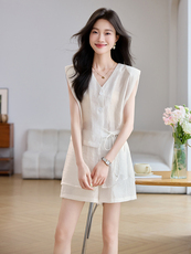 短裤套装女2025夏新款气质老钱风大方得体减龄无袖一整套ootd穿搭，女装套装/套裙，江南富贵女