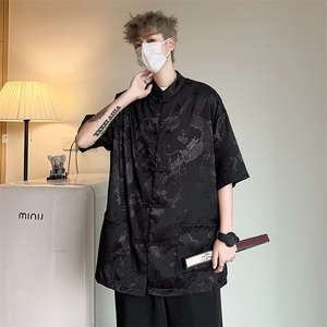 新中式提花衬衫男唐装龙暗纹衬衫 P36图片