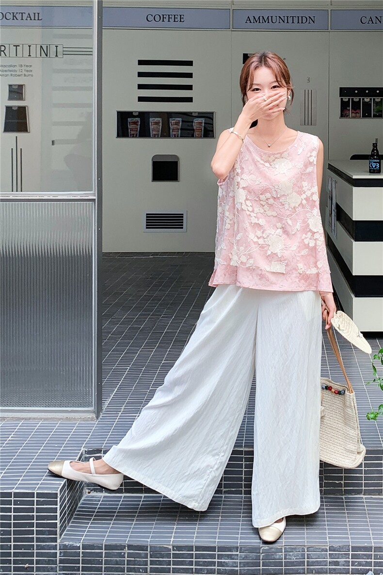夏季新品蕾丝刺绣上衣+阔腿裤套装2C236M207P165K218,女装套装/套裙,2C236