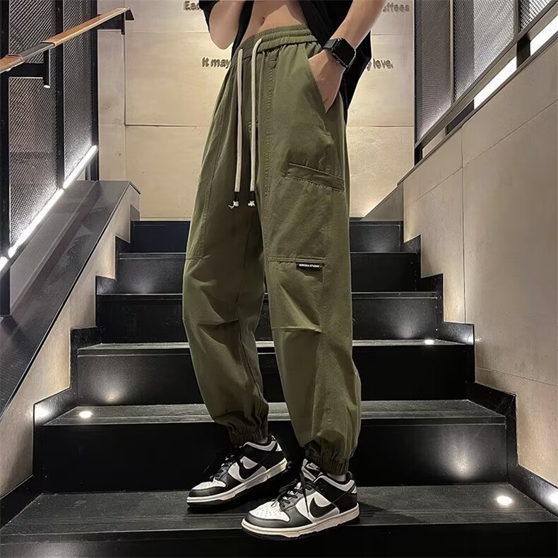 工装休闲裤男港风潮流贴标痞帅2026夏季新款ins束脚裤K3660-P39,男装工装外套,星座412