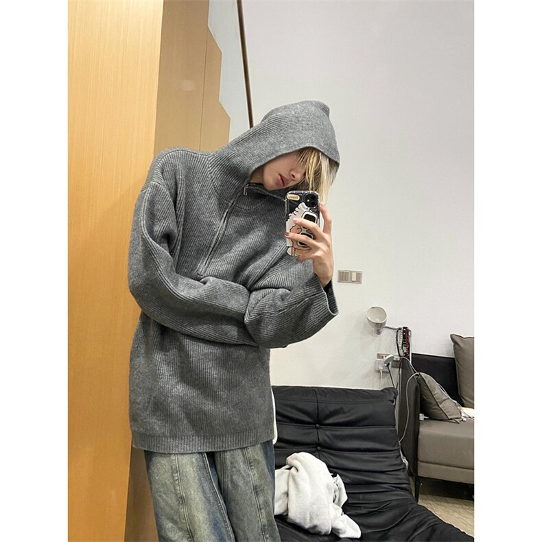 半拉链连帽毛衣男冬季韩版慵懒风针织衫oversize外套潮M2319,男装针织衫/毛衣,星座1116A（原606A-3）