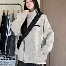 J509-P75设计感金属飞机扣扎染皮革夹克男女2025秋季宽松美式，男装夹克，电商B323A