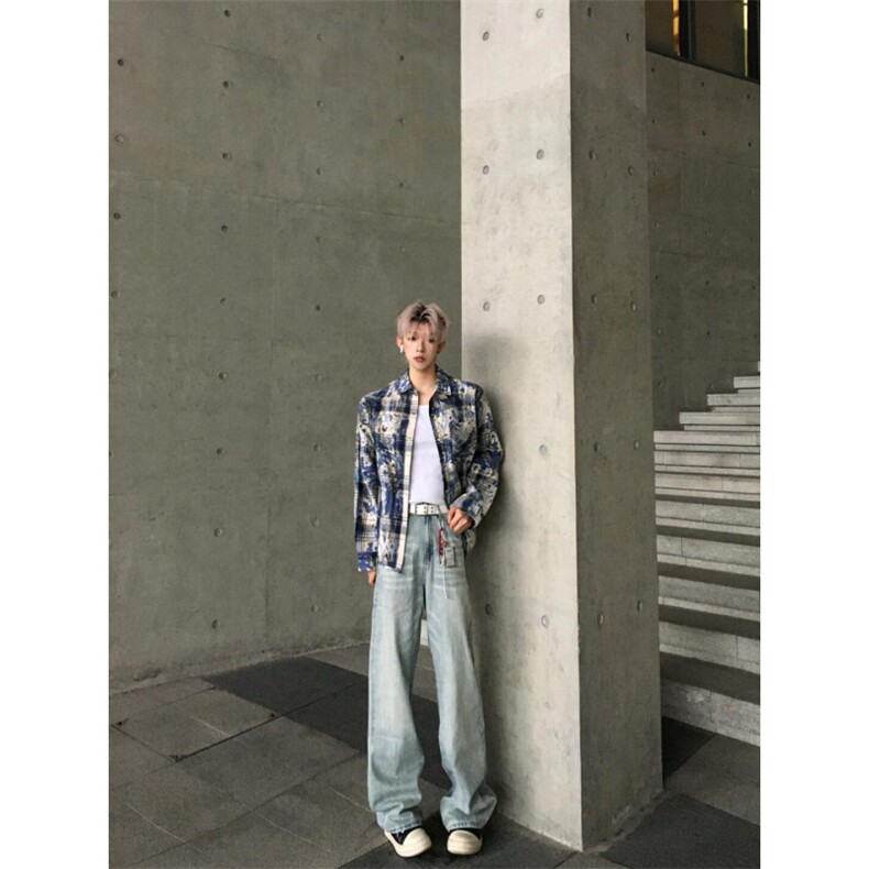 【有货】cleanfit扎染格子衬衫男设计感C3002LL-特P50,男装衬衫,星座1007（原301D）