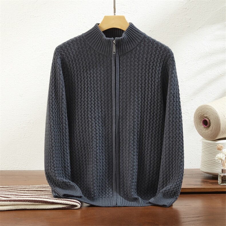 2024秋冬新款山羊绒男士半高领拉链羊绒开衫男装，男装羊绒开衫，镁纯羊绒