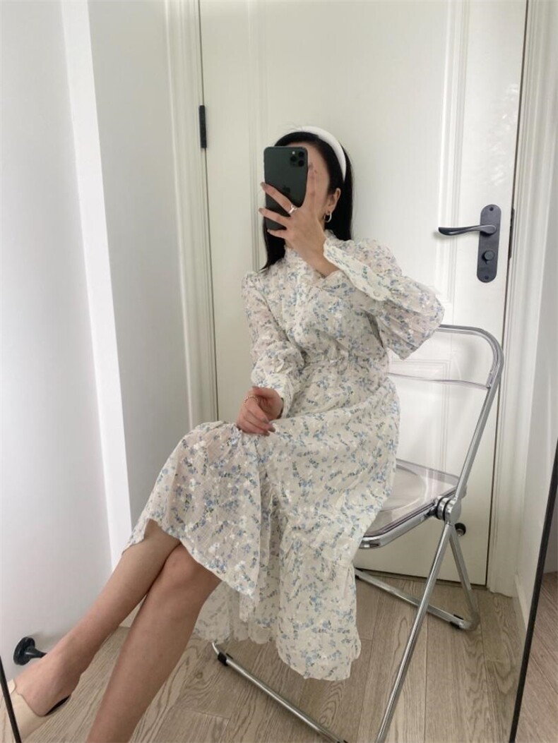 春季新款法式刺绣印花连衣裙,女装连衣裙,WW9