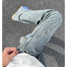 廓形直筒修身微喇裤子美式复古水洗弯刀牛仔裤男款潮牌斜切NG641，男装牛仔裤，星座208-5