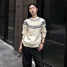 复古重磅提花圆领针织衫男女宽松情侣休闲打底毛衣513AMY2638P48，男装T恤，星座513A