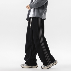 8XL-M美式复古三条杠休闲裤子加绒特大码阔腿卫裤KZ1935P60加绒70图片
