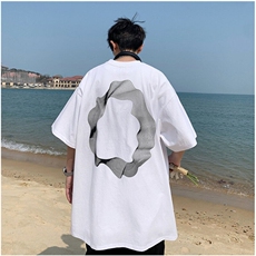 2025年夏季短袖t恤男宽松大码港风青少年纯棉打底五分袖TX520-P35，男装T恤，星座505-3