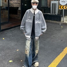 美式复古立领毛衣外套秋冬宽松慵懒风针织开衫，男装针织衫/毛衣，星座716-3