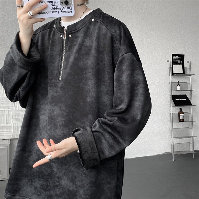 WY10147-特P36 控68 重磅扎染正肩铆钉半拉链大码休闲卫衣男图片