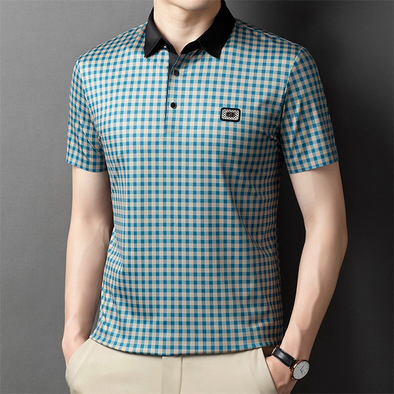 夏季男士短袖T恤中老年爸爸装休闲绅士修身体恤免烫商务，男装T恤，电商B360