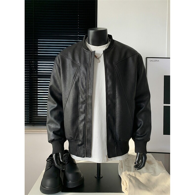 抖音得物高品质美式高街复古老钱风PU皮夹克外套男女短款机车皮衣，男装夹克，电商A486