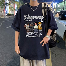 青少年短袖T恤男生夏季纯棉重磅卡通印花潮牌宽松大码五分袖衣服，男装T恤，星座304A