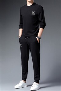 运动服套装男春秋季宽松长袖圆领印花卫衣高端中年男士休闲两件套图片