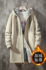 秋冬大码男士连帽外套大衣青少年加绒加厚中长款风衣男F907，男装风衣，电商A441