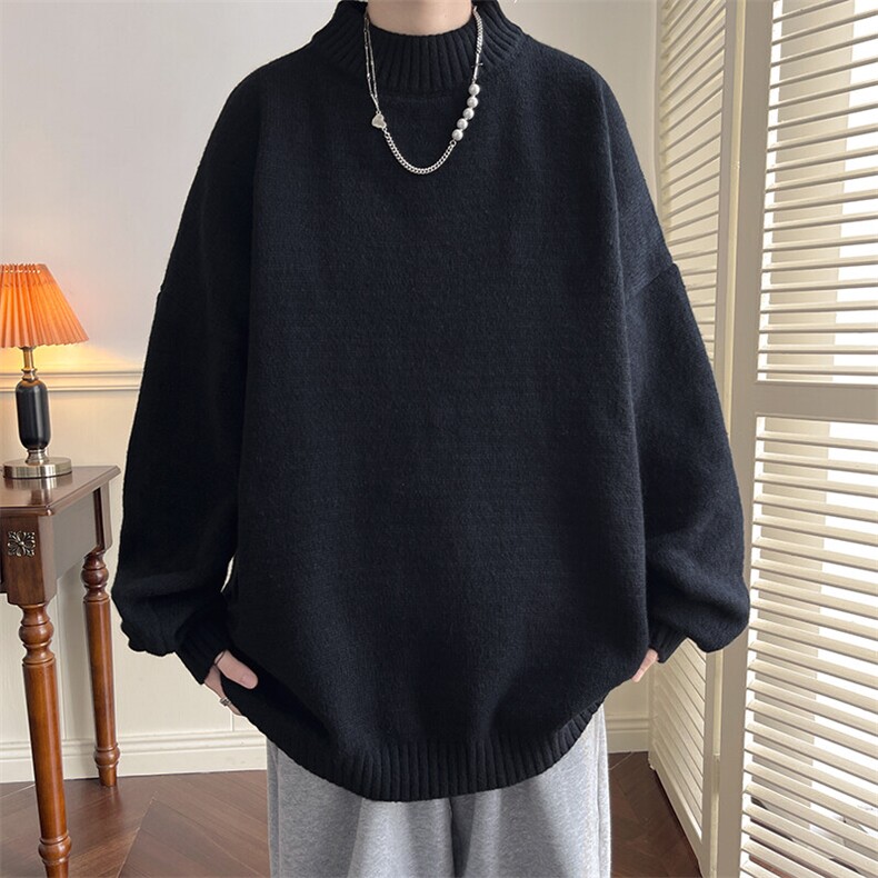 秋冬大码纯色打底衫男士韩版美式设计感套头毛衣针织衫MY103-P40，男装针织衫/毛衣，电商A001