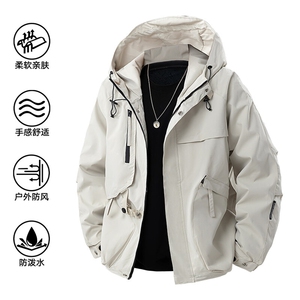 2025春款美式连帽服夹克男港风复古工装外套JK0136-P85图片
