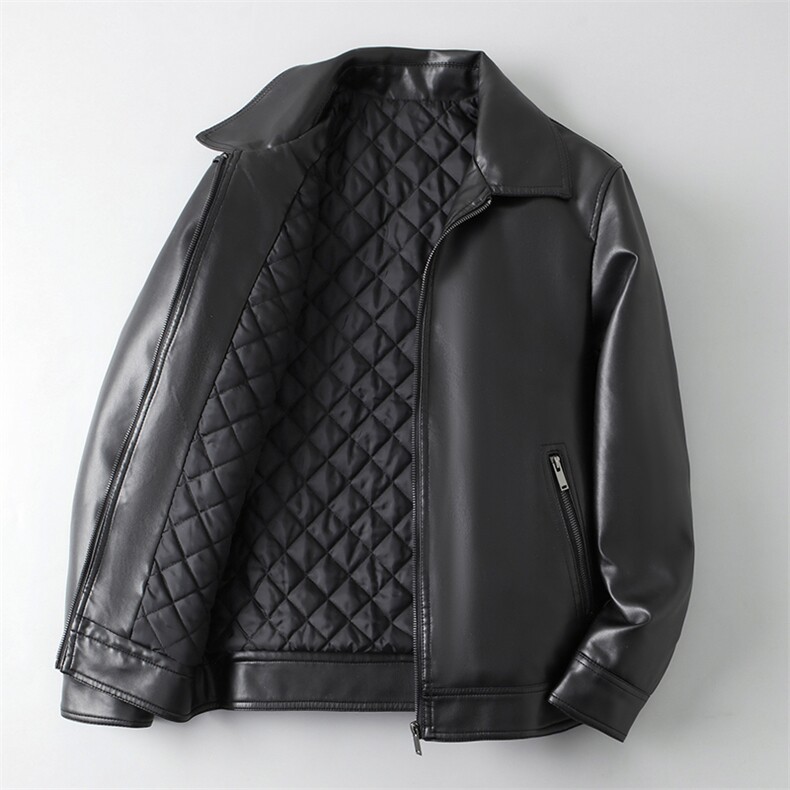 加棉加厚纯色修身翻领PU机车皮衣外套夹克男py56806-p78加棉p88,男装皮衣,电商D303