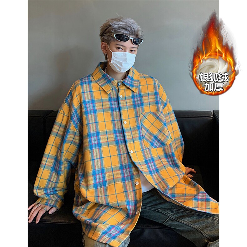 薄款改加绒特批P40无差价冬新加绒加厚贴标格子衬衫男C2501J加绒,男装衬衫,电商A001-1