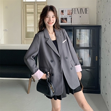 灰色休闲西装外套女2025春季新款小个子气质复古高级感宽松小西服，女装西装，2C032