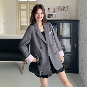 灰色休闲西装外套女2025春季新款小个子气质复古高级感宽松小西服图片