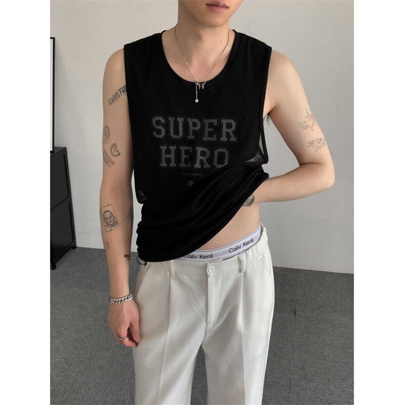 夏季小众双层网纱背心男子个性性感速干训练服健身运动跑步坎肩,男装背心/马甲,星座909