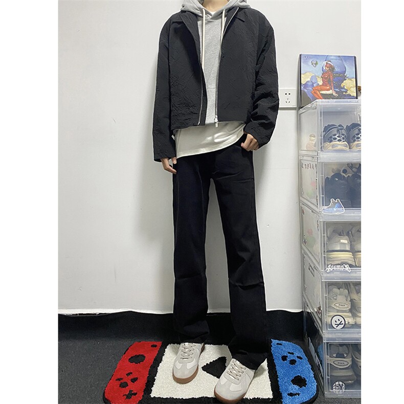 纯黑色牛仔裤男秋季高街微喇直筒裤A080-9601-常规P40,男装牛仔裤,电商A080