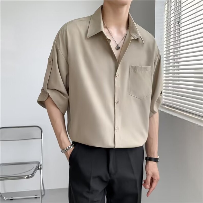 夏季衬衫男文艺慵懒气质男潮流七分袖时尚纯色短袖310B-1766-P30,男装T恤,星座310B-1