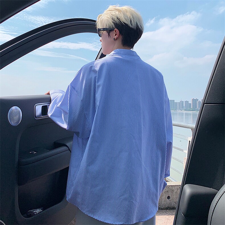 衬衫男秋季新款港风宽松大码条纹长袖衬衣CS801-特P29,男装衬衫,星座214-3