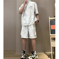 网图夏季薄款透气运动套装扎染短袖工装短裤套装TZ111-P50，男装休闲套装，星座1213