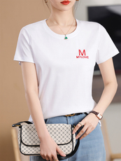 刺绣M艺术个性时尚舒适显瘦棉T，女装T恤，元素羊绒