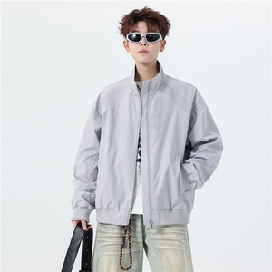 JK008无影墙 春装拼接工装立领开衫夹克 聚酯纤维(M-5XL)TP35图片