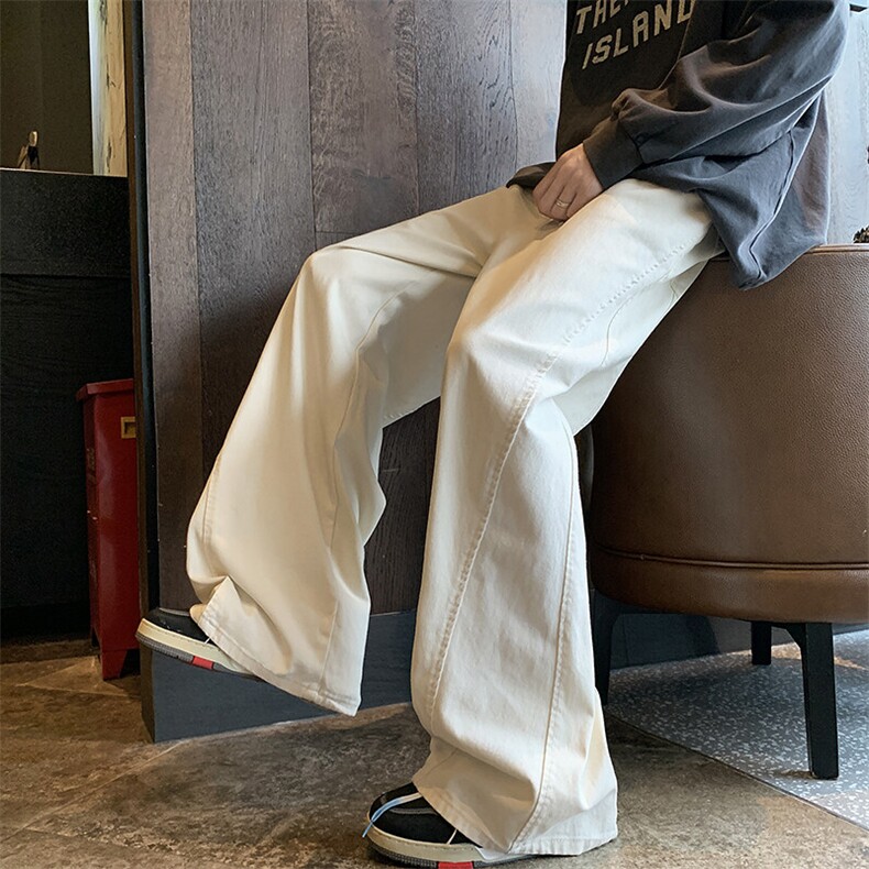 库存充足白色阔腿裤全棉宽松直筒牛仔裤子男女款3028/P49,男装牛仔裤,星座902A
