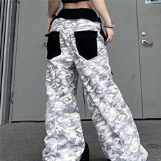 美式复古扎染印花休闲阔腿裤女新款宽松显瘦垂感高腰拖地牛仔长裤，男装休闲裤，星座506A