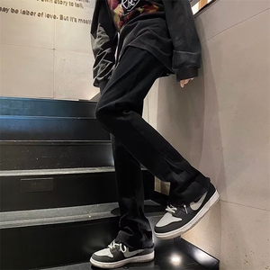 显高显腿长美式微弹直筒修身纯黑高街牛仔长裤SE17P35图片