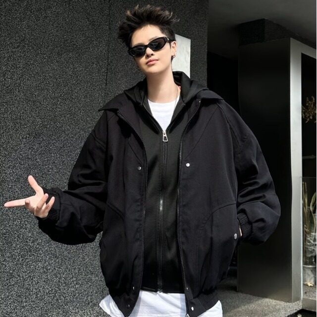 美式假两件夹克男春秋季宽松休闲潮牌复古小众解构外套W9348/P110,男装夹克,星座506